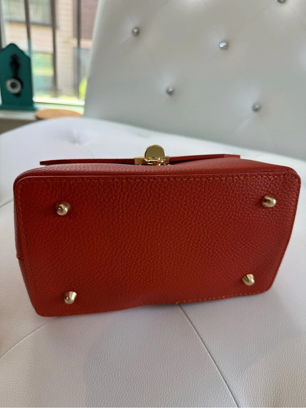 Italian Leather Top Handle Crossbody Satchel NWOT Orange
